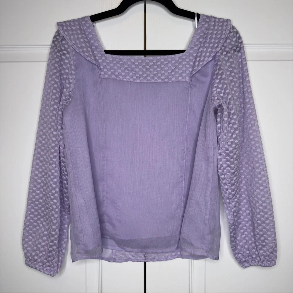 Banana Republic Petite Small Lilac Textured Blouse Square Neck Long Sleeve SP - Picture 5 of 9